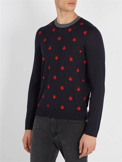 gucci sweater blue|gucci bee embroidered sweater.